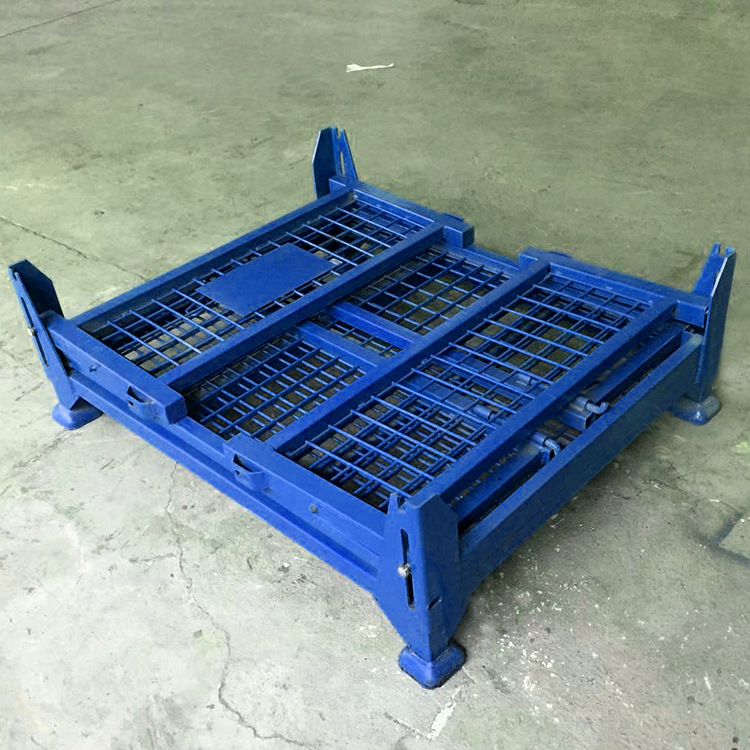 供应围栏托盘箱川字型底座网格护栏可上货架可堆叠二面进叉铁托盘