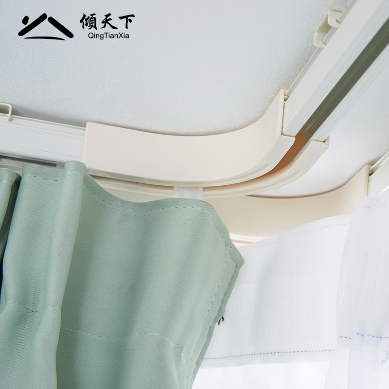 窗帘杆窗帘轨道顶侧装罗马杆单双直轨内滑轮弯曲阳台飘窗免打孔盒