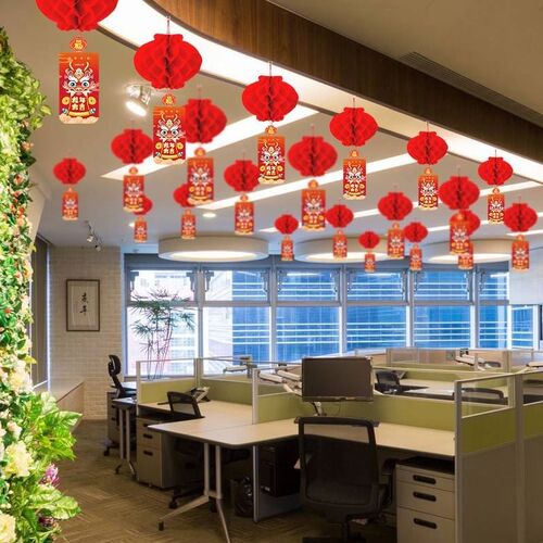 春节灯笼2024新款蜂窝公司办公室龙年元旦新年装饰挂饰过年布置品