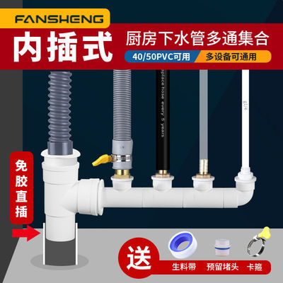 厨房水槽下水管三通头洗碗机净水器前置洗衣机排水管内插三通接头