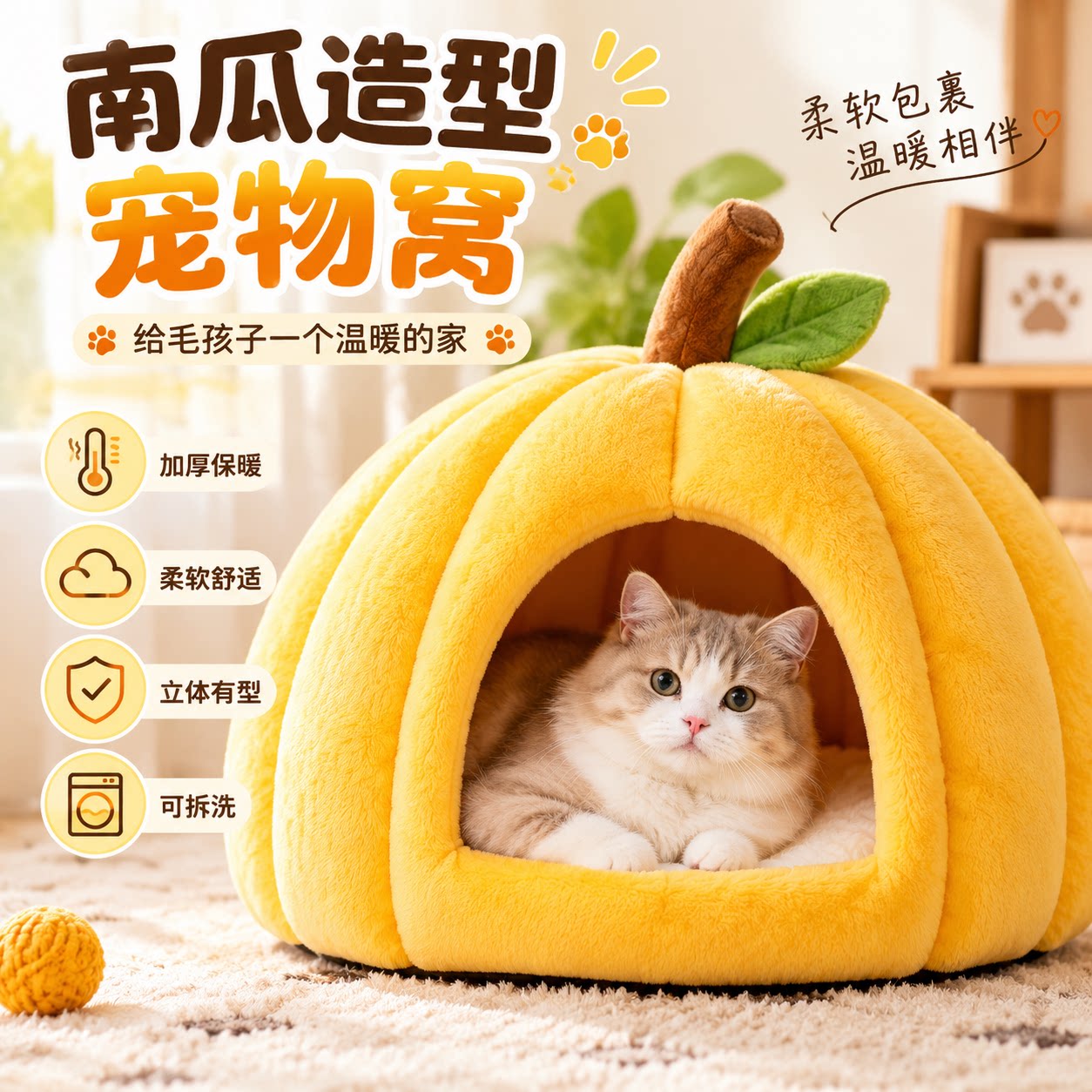 南瓜苹果宠物窝半封闭保暖通用