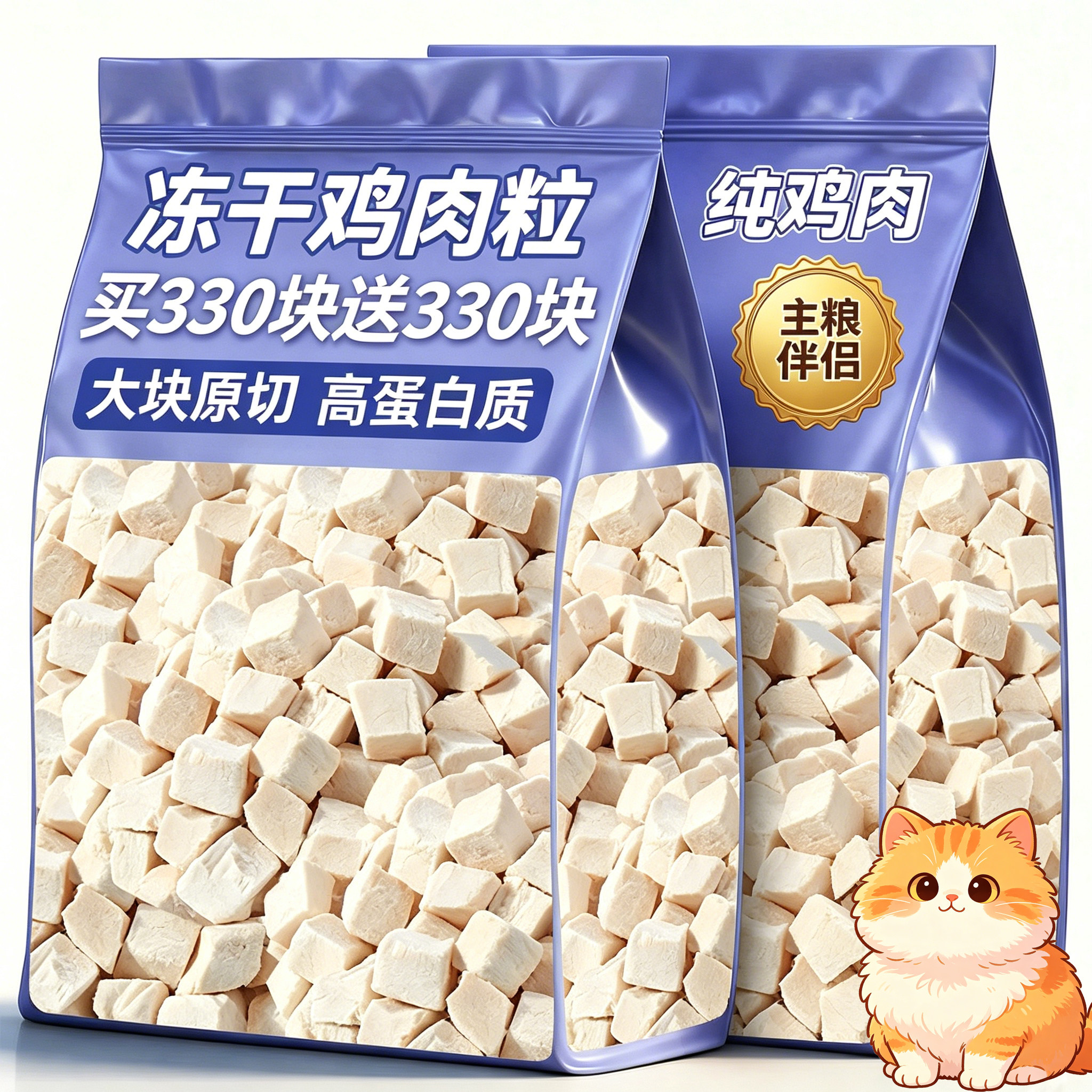 冻干鸡肉粒猫咪冻干零食宠物增肥营养磨牙小幼成猫鸡胸肉粒拌猫粮