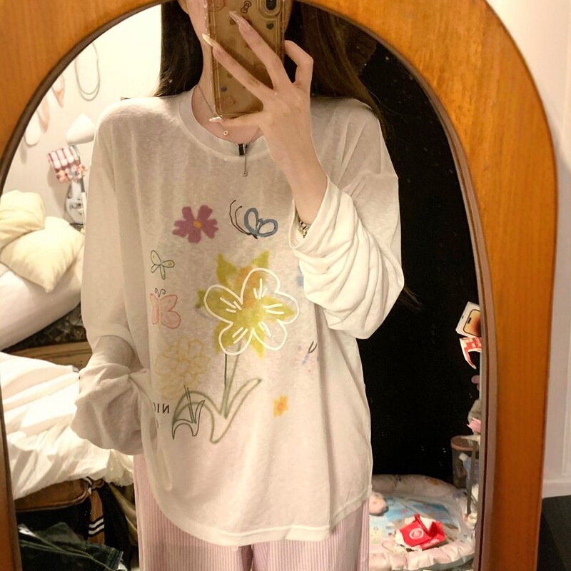 韩系慵懒风长袖防晒罩衫女大童2025夏季新款初中高中学生宽松上衣