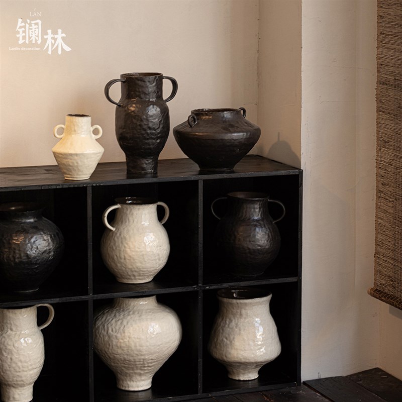 景德镇镧林复古粗陶花瓶新中式禅意小清新养花器客厅茶室皓羽合集