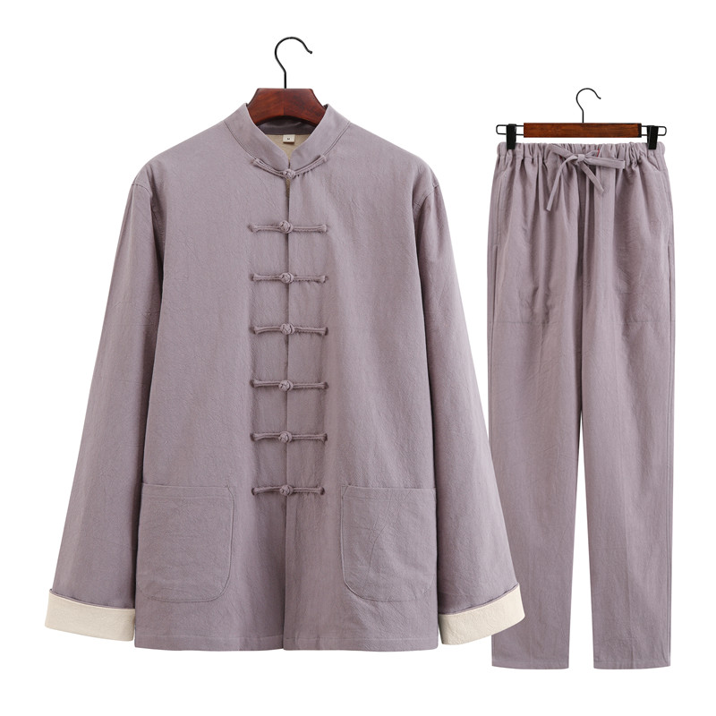 中国风唐装男士长袖外套套装中老年青年春秋冬季汉服盘扣居士服