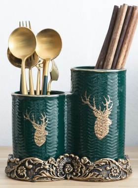 家居饰品厨房餐桌装饰品摆设筷子筒摆件收纳双筒沥水陶瓷工艺品