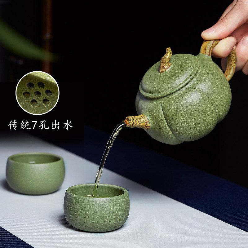 宜兴纯全手工豆青砂绞泥紫砂壶名家香瓜壶家用泡茶壶陶瓷茶具套装