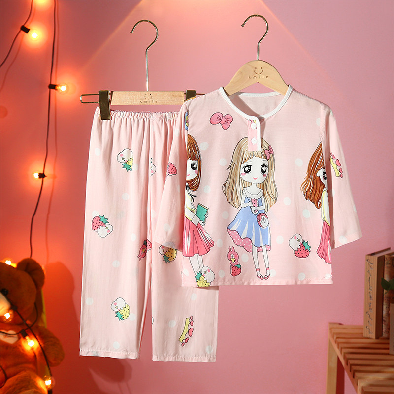 夏季棉绸儿童睡衣男孩男童长袖薄款女童宝宝绵绸女孩卡通家居服,童装/婴儿装/亲子装,家居服套装,淘宝优惠券,粉丝福利购,淘宝优惠卷