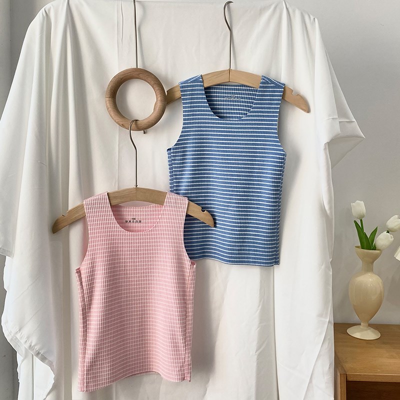 儿童无痕背心春秋男童装内穿针织小背心打底女童吊带内衣条纹