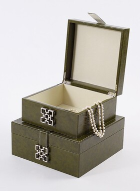 新中式皮质首饰盒样板房间衣帽酒店售楼处营销处软装饰品收纳摆件