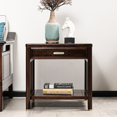 新中式 实木角几柜客厅沙发边几方几乌金檀木高端禅意带抽小茶几