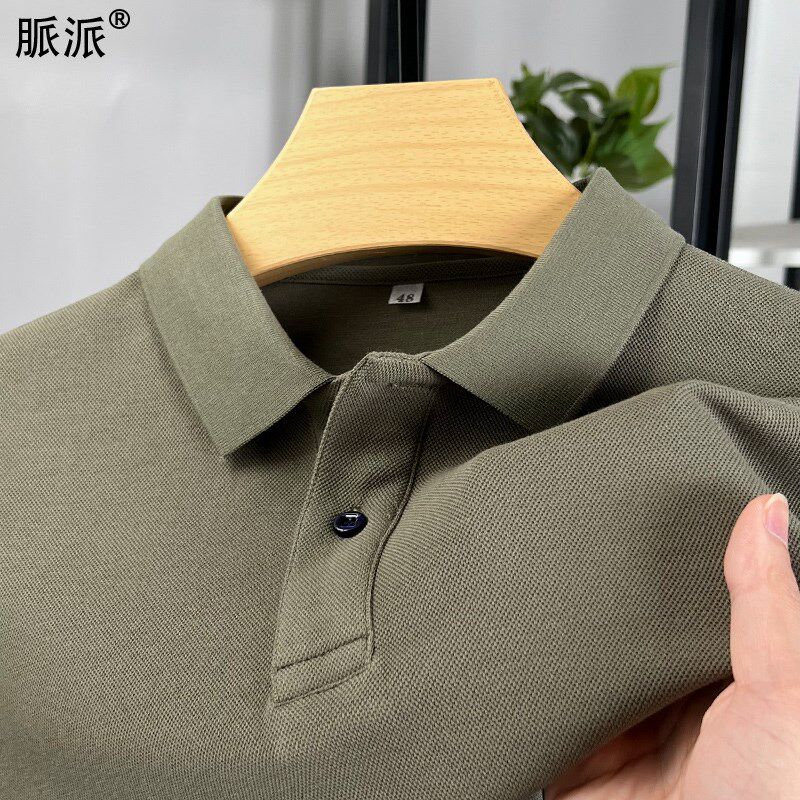 纯棉POLO衫宽松男士长袖T恤中年爸爸春秋新款婚宴本命年红色上衣