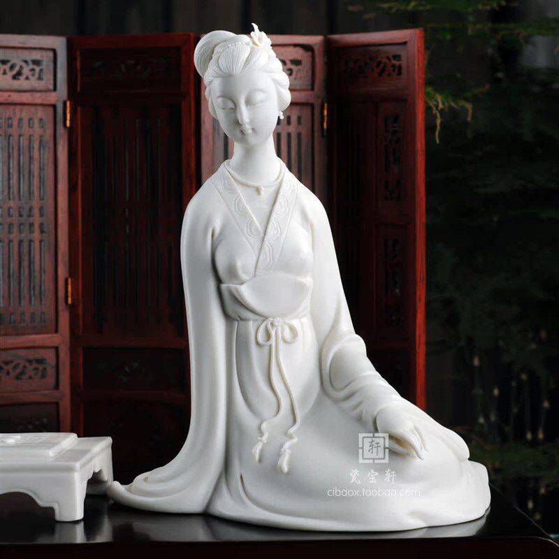 棋语古典人物摆件 德化陶瓷仕女美女下棋雕塑家居办公工艺品
