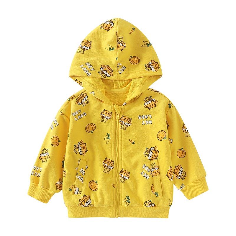 男生女生童装2024春秋款婴小童上衣儿童休闲男童宝宝针织连帽外套