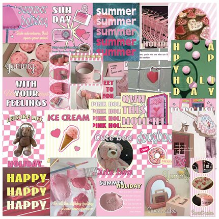 30张粉色假日复古剪报猫咪贴纸包diy手机电脑ipad笔记本充电宝行李箱桌面墙面水杯收纳柜小摆件手账素材贴纸