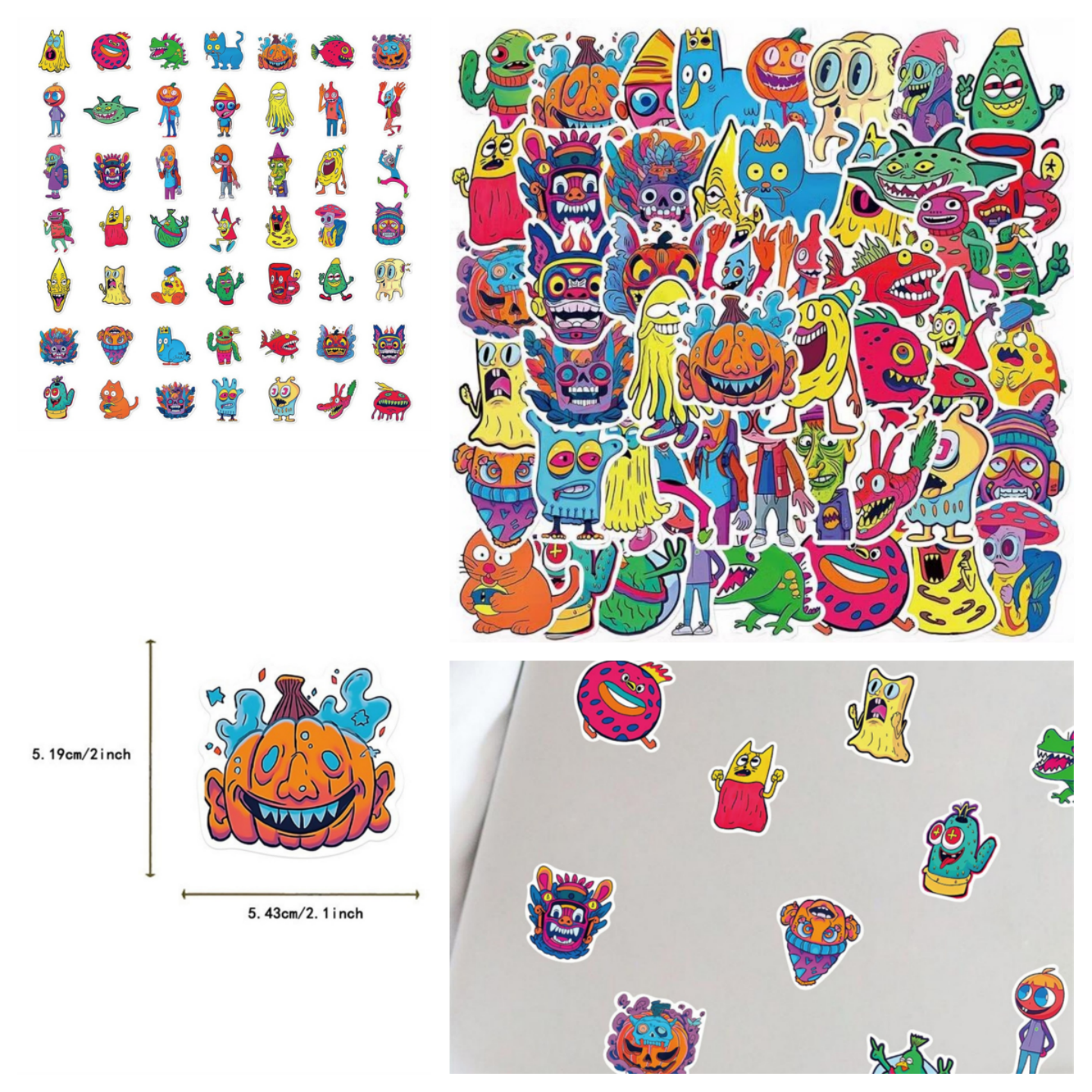 50张可爱卡通小怪兽涂鸦防水贴纸