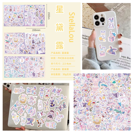 100张达菲熊星黛露卡通不干胶贴纸装饰手机壳笔记本电脑ipad行李箱桌面防水贴画环保无异味图案不重复