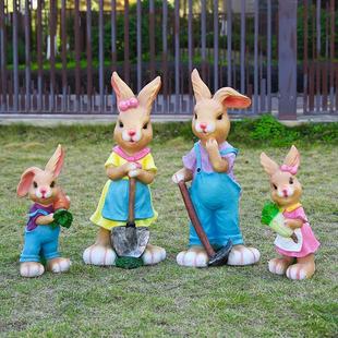 卡通兔子花缸花盆雕塑户外别墅庭院花园装 饰仿真动物园林景观摆件