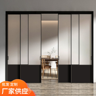 复古厨房推拉门钛镁合金三联动阳台客厅隔断吊轨玻璃移门隔音门