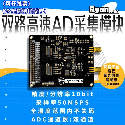 RyanFPGA双路高速AD采集模块10位