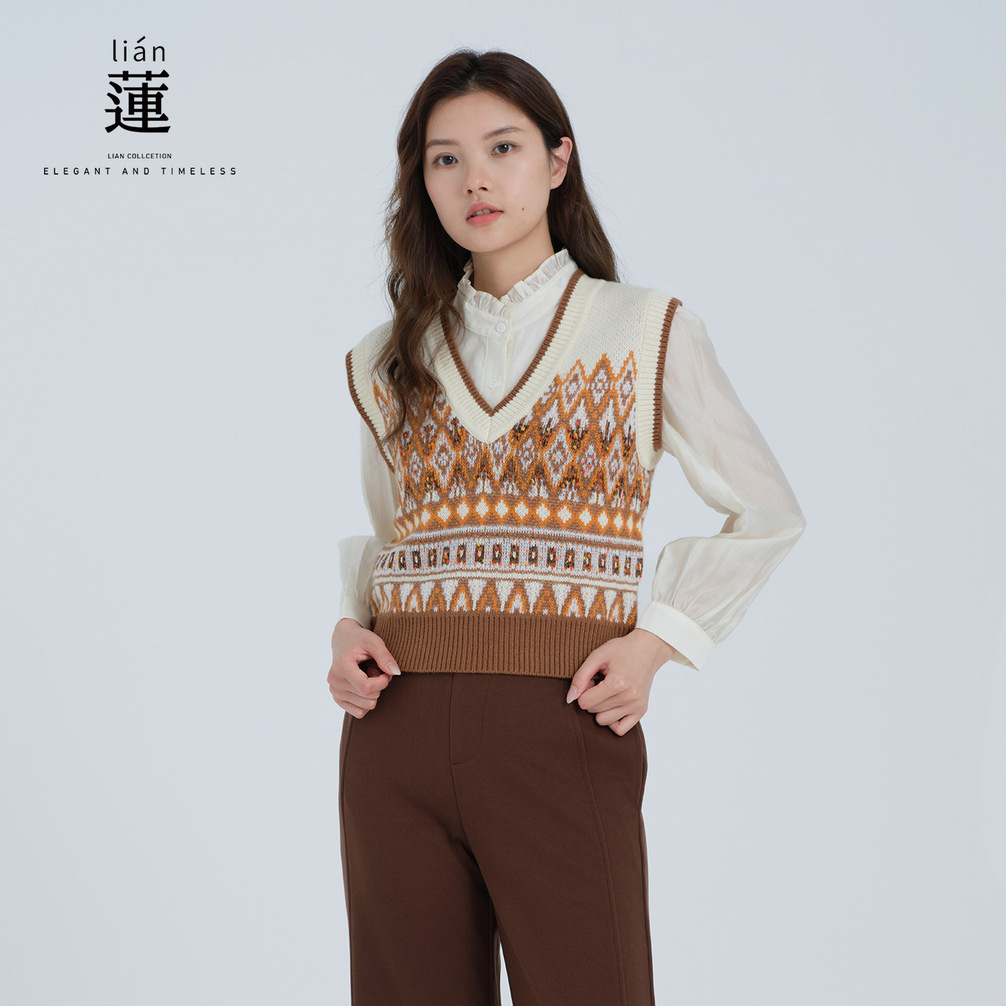 阿依莲复古针织马甲背心女秋季新款无袖毛衣马夹洋气叠穿上衣外搭