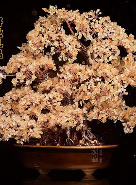 天然黄水晶加密招财树电视柜摆件橄榄紫粉客厅酒柜办公室开业礼品