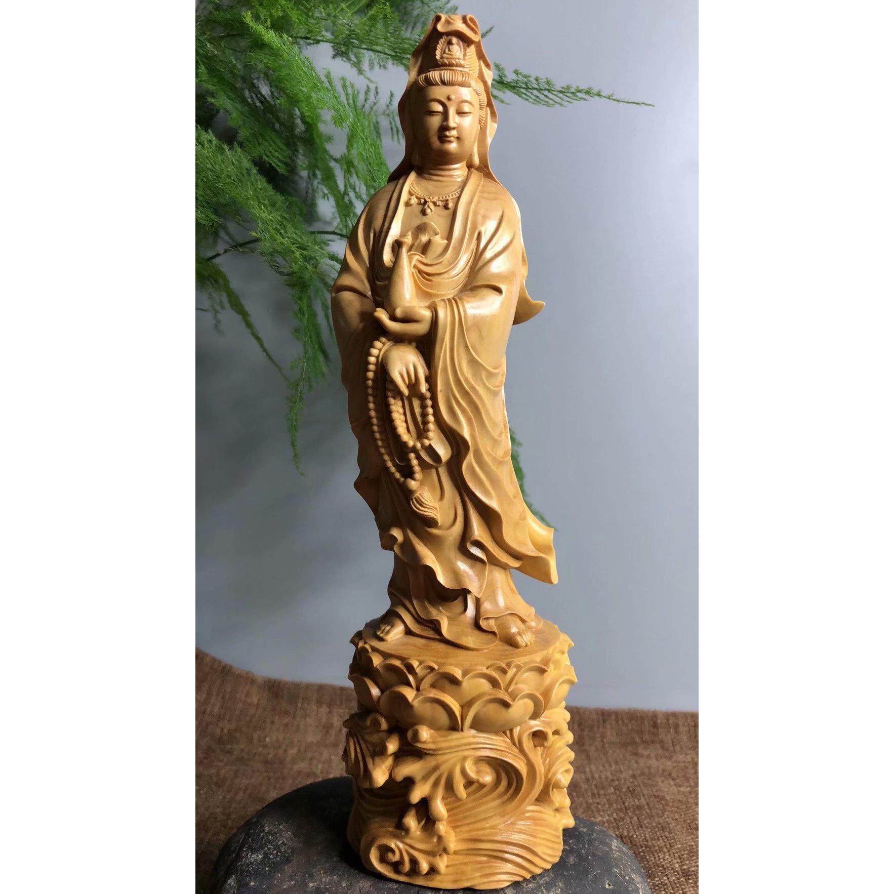 小叶黄杨木雕念珠观音净菩萨26家居木质摆件木工艺品