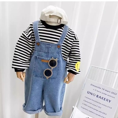 儿童背带裤男童秋装裤子2025新款宝宝春秋款牛仔裤女童简约长裤潮