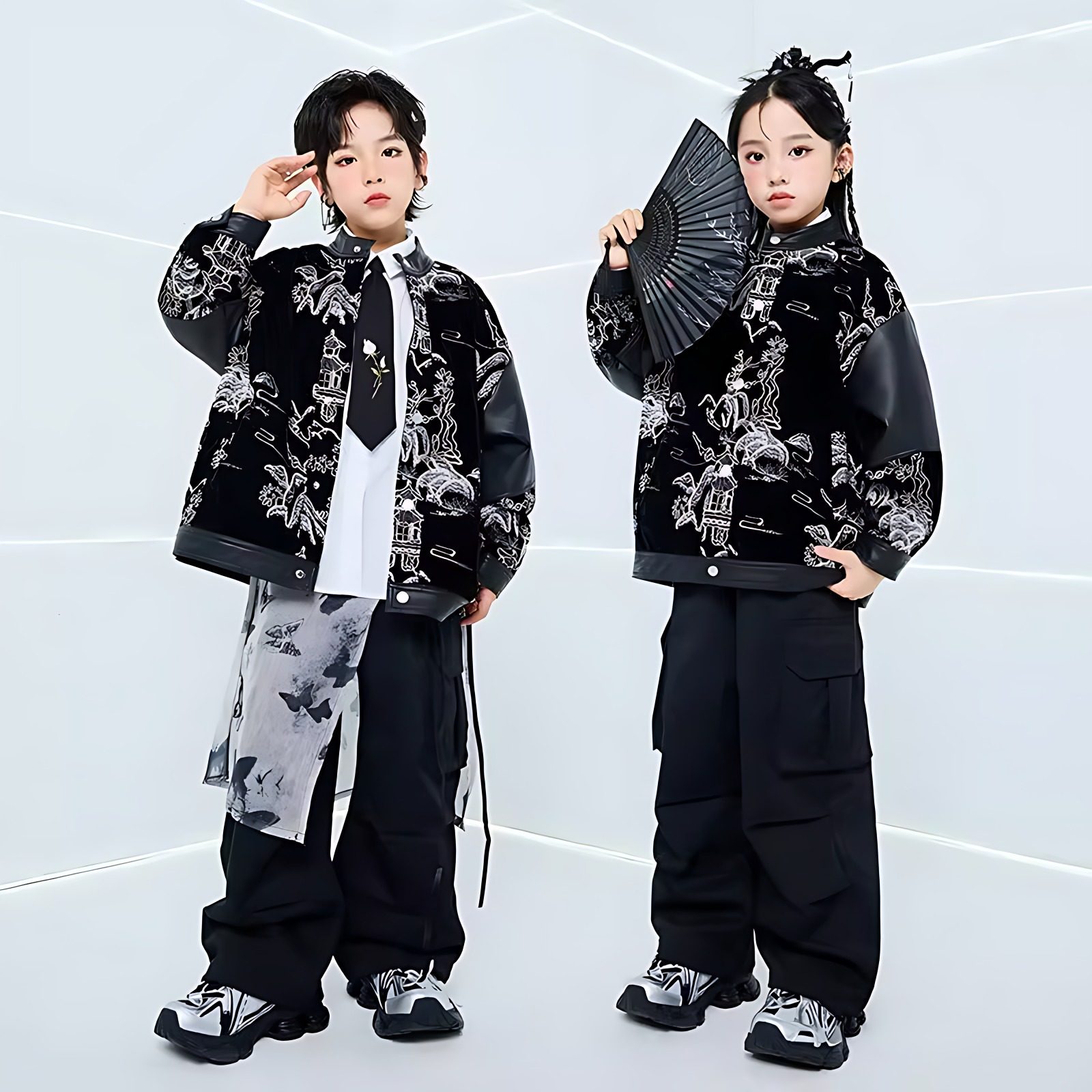 儿童街舞中国风皮衣演出服