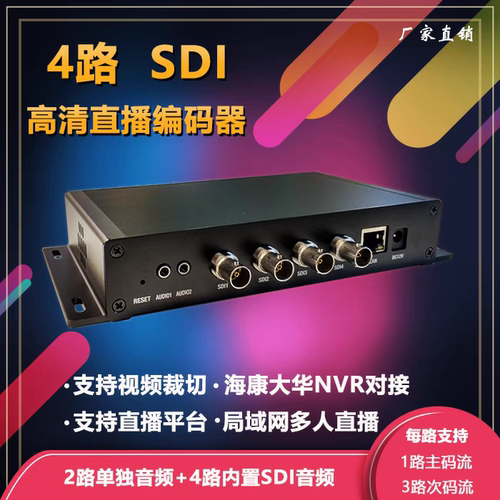 4路 SDI编码器 3G-SDI信号采集直播推流 RTMP/M3U8/UDP局域网/互联网 GB28181支持海康大华储存录制