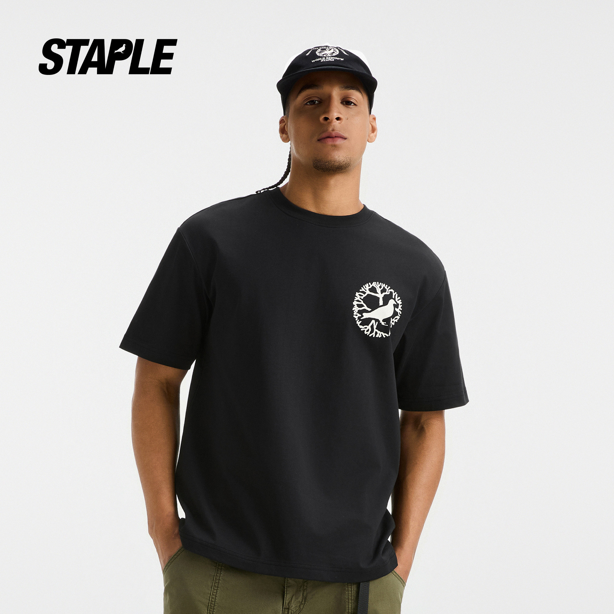 STAPLE2026夏季树枝鸽子剪影T恤自然主题印花利落街头风透气短袖