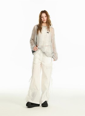 CyNi 套头镂空设计感针织罩衫设计感防晒连帽上衣女透气薄款长袖o