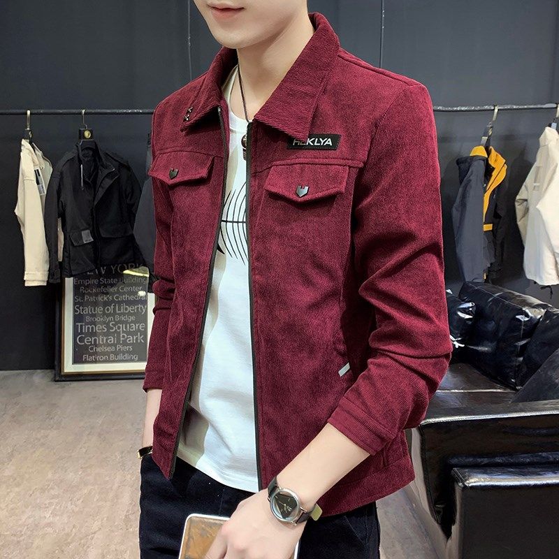 男士灯芯绒外套2025春秋新款时尚百搭黑色上衣服修身工装外穿夹克
