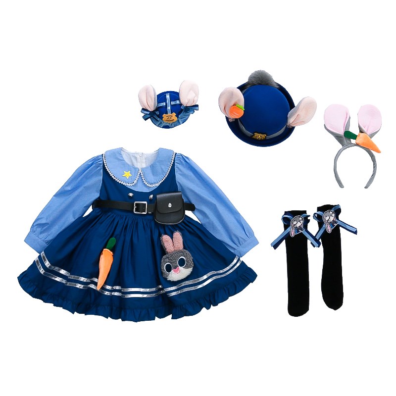 女童连衣裙秋装儿童兔子警官cos衣服洋气小女孩朱迪生日公主裙子