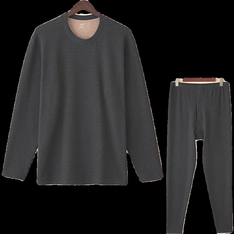 大码男士驼绒保暖内衣套装加厚德绒磨毛发热秋衣秋裤内穿绒衣绒裤