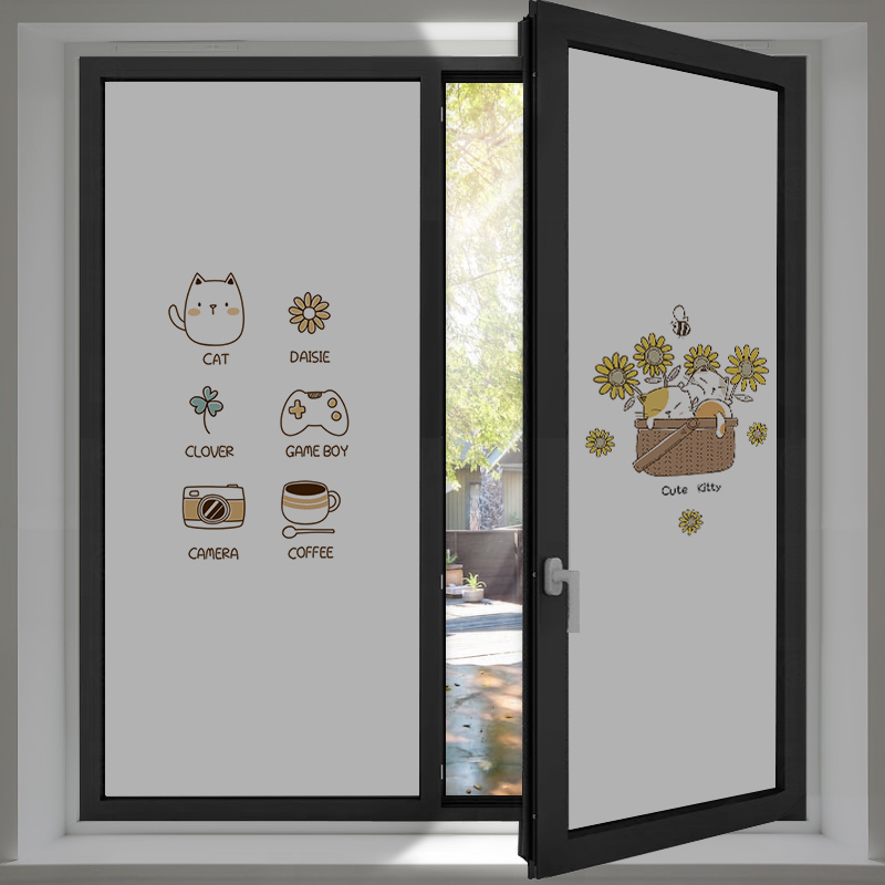 全遮光玻璃贴纸防窥贴膜防走光静电磨砂玻璃纸窗户遮光神器遮阳膜