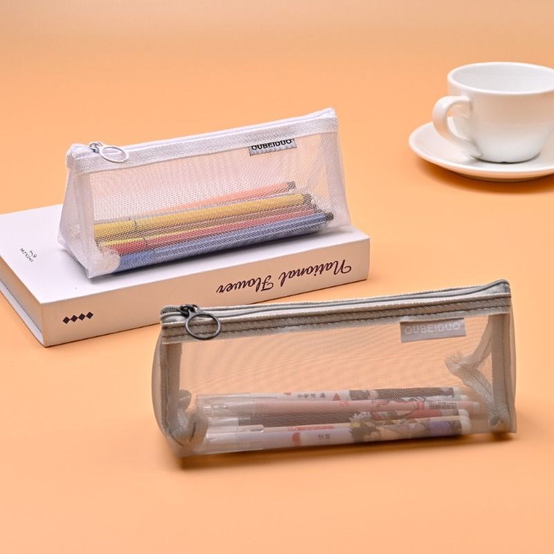 立体容量学生文具袋透明网纱笔袋高颜值简约中高考场专用收纳笔袋