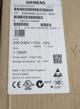 MM440变频器/6SE6440-2UC21-1BA1议价