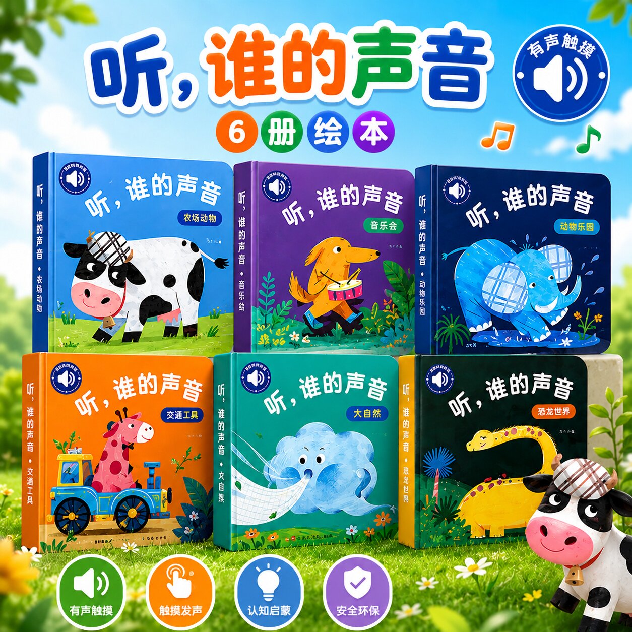 听谁的声音启蒙认知触摸发声早教书0到3岁婴儿宝宝翻翻书撕不烂触感玩具书听什么声音认知启蒙有声书婴幼儿1-3岁幼儿园玩具书