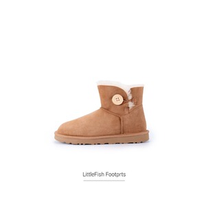 LittleFish |【平底低筒木扣】羊皮毛一体雪地靴真皮毛增高保暖