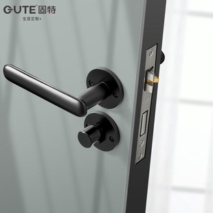 固特卧室门锁室内木门家用通用型分体黑色房门把手磁吸静音锁具