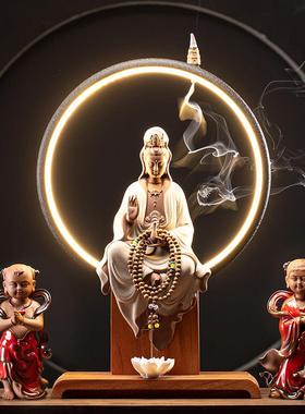 久造中式陶瓷禅意观音菩萨佛像摆件家居客厅玄关装饰摆设金童玉女