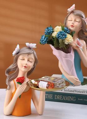 泡泡女孩轻奢家居客厅玄关摆件工艺摆设收纳托盘花瓶装饰摆件礼品