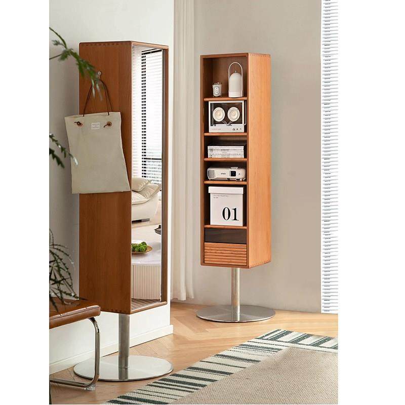 樱桃木落地旋转穿衣镜实木小户型全身镜日式书架收纳杂志柜展示柜,住宅家具,杂志架镜,淘宝优惠券,粉丝福利购,淘宝优惠卷