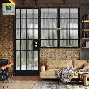漫享木作定制钛镁铝合金卫生间门隔断老铁门书房门厨房复古玻璃门