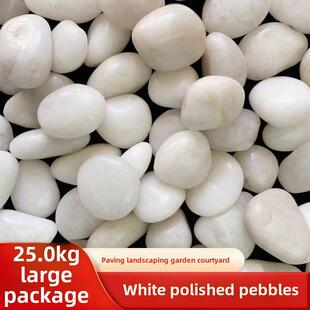 25kg白色抛光卵石大小鹅软石玉花石原石庭院阳台铺装白石