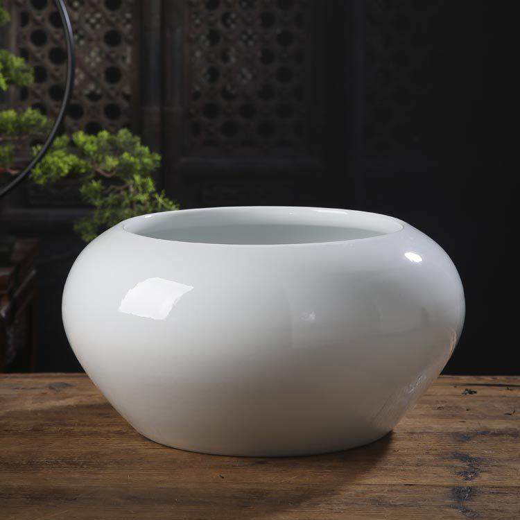 景德镇陶瓷摆件聚宝盆瓷器桌面鱼缸小型纯色手工白胎缸鱼盆现代,家居饰品,装饰摆件,淘宝优惠券,粉丝福利购,淘宝优惠卷