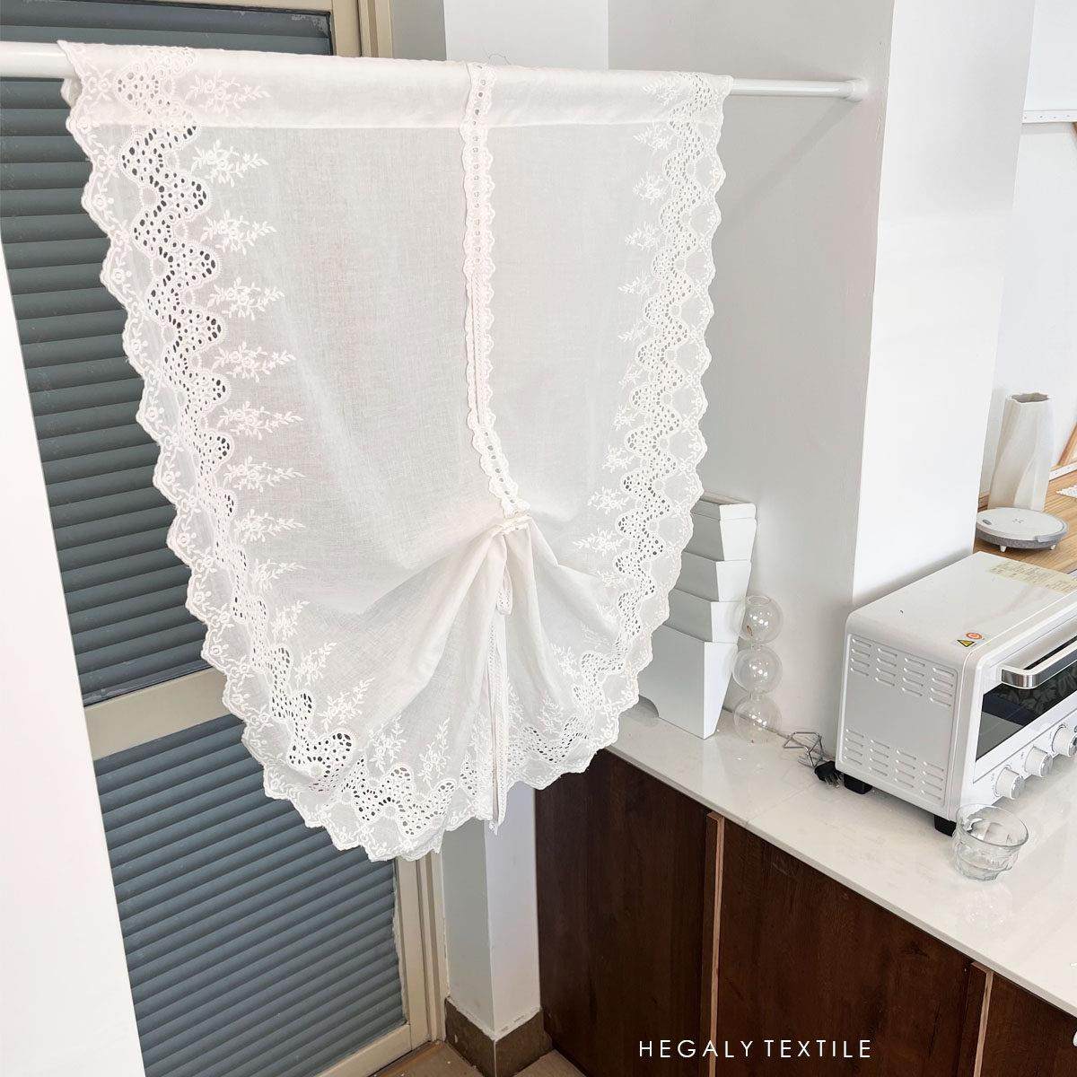 HEGALY 轻法式白色刺绣提拉帘棉布门帘复古ins优雅橱窗小窗帘成品,居家布艺,成品窗帘,淘宝优惠券,粉丝福利购,淘宝优惠卷