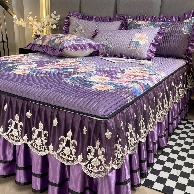 可机洗冰丝乳胶凉席三件套床裙款夏季空调席带拉链花边可拆洗软席