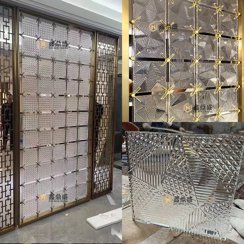 网红不锈钢水晶屏风隔断长条玻璃砖挂片定制客厅酒店花格栅背景墙